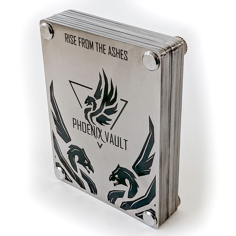 Strongest metal seed phrase product available by my phoenix vault.
Stores multiple seed phrases for digital and crypto wallets.
Stores up to 14 crypto wallet seed phrases.