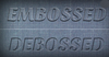 EMBOSSED = LETTERS/LOGO RAISED PROCESS
DEBOSSED = LETTERS/LOGO PUSH IN PROCESS