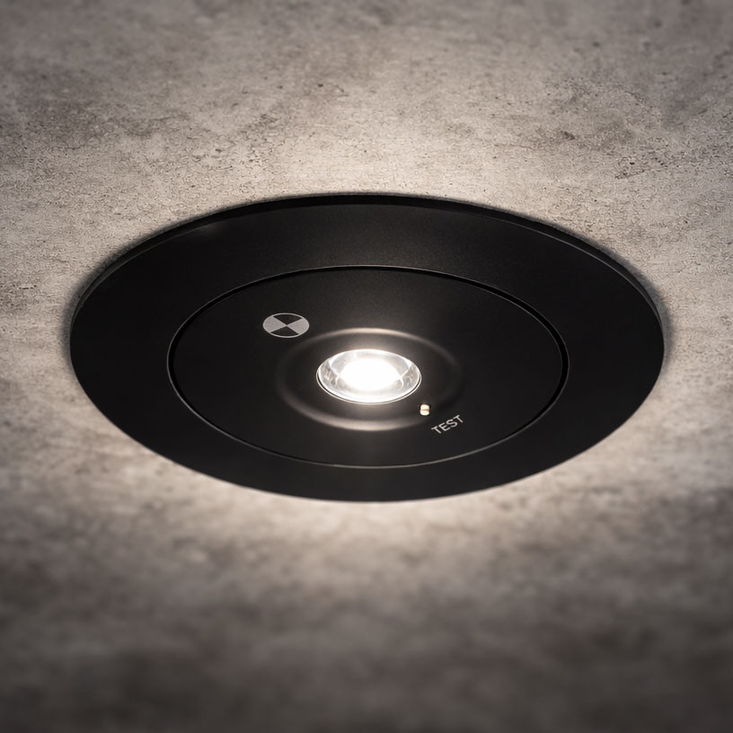 Emergency Light Rnd Emergency Light Black Round 3.5W Recessed Non-Maintained Commercial ...