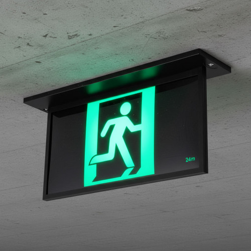 5W Emergency Exit Light LED 24m Viewing Distance Recess Mount 2 Hours Black Commercial Grade