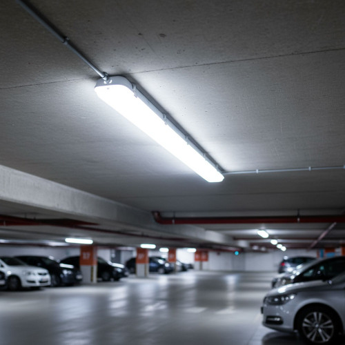40W Industrial Strength Emergency LED Batten Marine Grade Vandal Proof IK10 5000lm IP65 4000K 1.3m