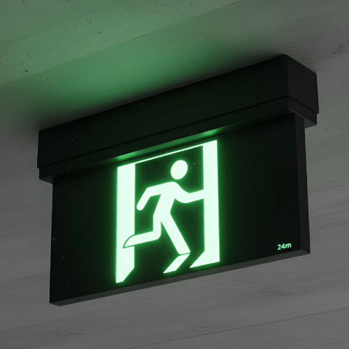 2W Emergency Exit Light Industrial Strength LED 24m Surface Mounted 2 Hours Black Blade