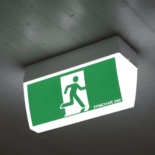 2W Emergency Exit Light Industrial Strength Ceiling Mounted Wide Base LED 24m 2 Hours Green
