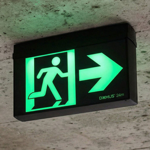 Emergency Exit Light Black 24m Surface Mounted 2 Hours Maintained/Non-Maintained Commercial Grade