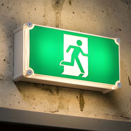 Emergency Exit Sign Industrial Strength 3 Hours Waterproof Vandal Proof 2W LED IP67 IK10 24m Green