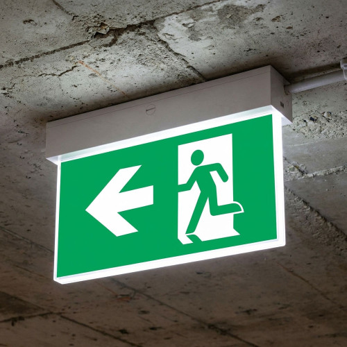Emergency Exit Light Temporary Maintained 24m Surface Mounted 2 Hours Flex n Plug