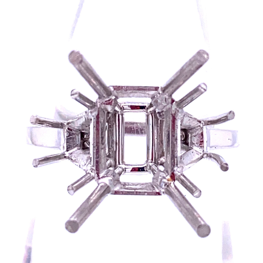 9411 -Handmade Platinum mounting for Emerald cut stone and trapezoid side stones
