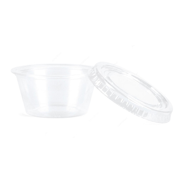 Khaleej Pack Disposable Souffle Cup With Flat Lid, Plastic, 2 Oz, Clear, 100 Pcs/Pack