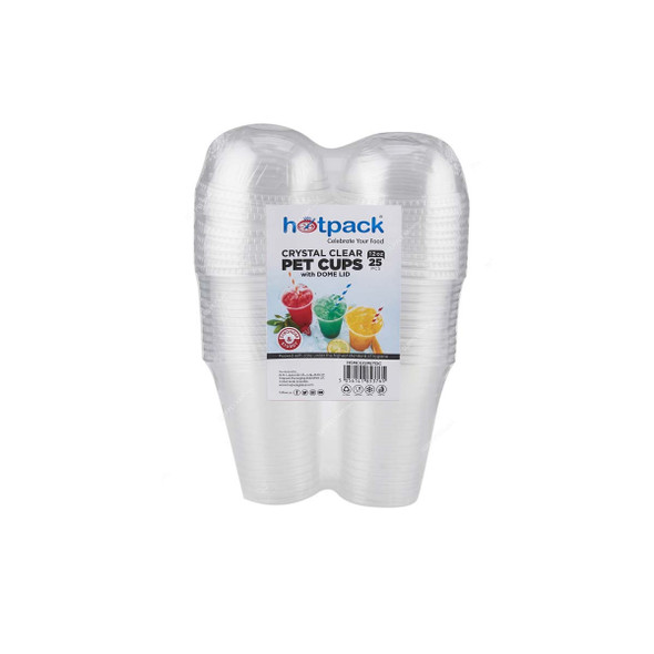 Hotpack Disposable Cup With Dome Lid, HSMCG12PETDC, PET, 12 Oz, Crystal Clear, 25 Pcs/Pack