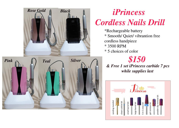 001 iPrincess Cordless Nail Drill 35K (Free 7 PCS Drill Set)