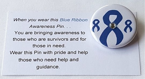 Use our Blue Awareness Ribbon Button to represent Child Abuse, Colon Cancer, Education, Huntington's Disease, ARDS. This button is perfect for charity events, clinics, team building, fashion shows,or a personal thank you for donating to such a worthy cause. 