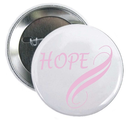 Breast Cancer Pink Swirls Hope Button for cancer foundations, hospitals, charity/benefit events, walks/marathons, donation fundraisers. 