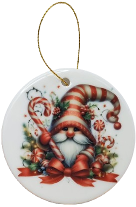Red Gnome with Candy Cane Ornament