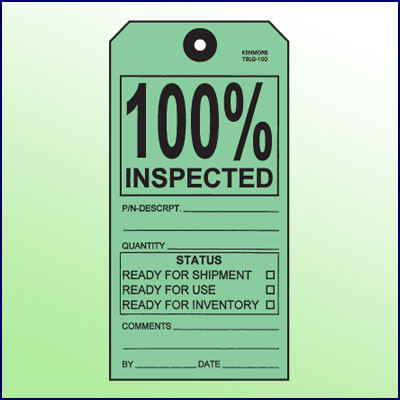 100% Inspected Tag - Size 8 - Kenmore Label & Tag