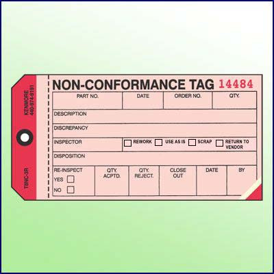 Non-Conformance Tag  3 Part