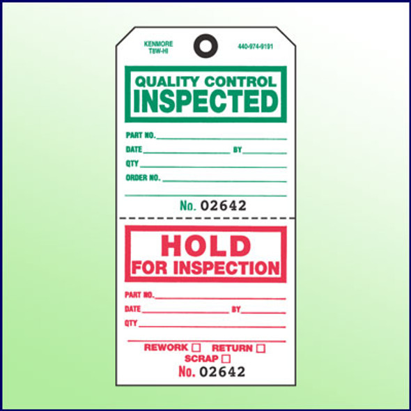 Quality Control Inspected/Hold for Inspection Tag (2 Section) w/Transfer Tape