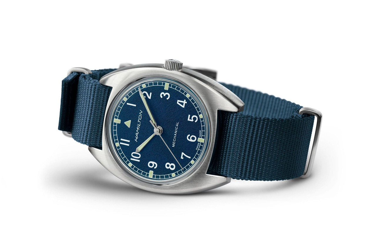 Hamilton H76419941 Khaki Aviation Pilot Pioneer Mechanical Blue Textured