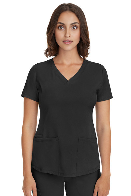 MONICA TOP, Black, Stylish V Neck Top with 4 Pockets & 1 Media Pocket & Front Princess Seam front
