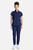 The HH752 Quest Bella Women’s Partial Zip Stand Collar Top appears in a sleek navy blue uniform set paired with navy blue pants and white sneakers. The minimalist partial‑zip collar and short‑sleeve silhouette highlight a contemporary, functional style suited for medical, service, and fast‑paced workplace settings.