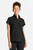 The HH752 Quest Bella Women’s Partial Zip Stand Collar Top appears in a sleek black uniform set paired with black pants and white sneakers. The minimalist partial‑zip collar and short‑sleeve silhouette highlight a contemporary, functional style suited for medical, service, and fast‑paced workplace settings.
