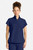 The HH752 Quest Bella Women’s Partial Zip Stand Collar Top is shown in classic navy blue with matching navy blue pants, styled against a clean white background. The short‑sleeve partial‑zip design and structured stand collar create a modern, professional uniform look ideal for healthcare, hospitality, and other active work environments.