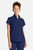 The HH752 Quest Bella Women’s Partial Zip Stand Collar Top is shown in classic navy with matching navy pants, styled against a clean white background. The short‑sleeve partial‑zip design and structured stand collar create a modern, professional uniform look ideal for healthcare, hospitality, and other active work environments.