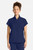The HH752 Quest Bella Women’s Partial Zip Stand Collar Top is shown in classic navy with matching navy pants, styled against a clean white background. The short‑sleeve partial‑zip design and structured stand collar create a modern, professional uniform look ideal for healthcare, hospitality, and other active work environments.