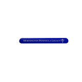 A blue silicone slap band with a logo displayed in white text.