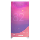 A backlit LED light box display featuring an abstract design in purple, pink, and blue with a silver base.
