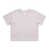 A light grey cropped t-shirt with short sleeves and a simple design, featuring a logo on the neckline.