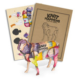 A colourful wooden model of a sheep, accompanied by craft templates and a brown packaging sheet. Includes a logo.