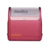 A red Modico 6 stamp with a clear top, featuring a branding logo on the front.