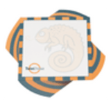 A 100x100mm twist note pad featuring a chameleon design, with blue, orange, and white colours, includes branding. A 100x100mm twist note pad featuring a chameleon design, with blue, orange, and white colours, includes branding.