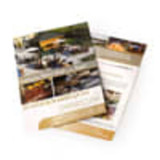 A stack of two A4 flyers, featuring a mix of images and a gold and white colour scheme, with a logo present. A stack of two A4 flyers, featuring a mix of images and a gold and white colour scheme, with a logo present.