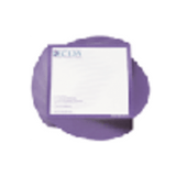 A purple notepad with 200 blank leaves and a branding logo on the front. A purple notepad with 200 blank leaves and a branding logo on the front.