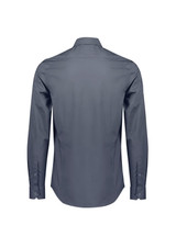 A long sleeve tailored shirt in a dark grey colour, featuring a button-up design and a back view.
