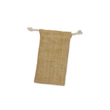 A small jute gift bag with a drawstring closure, made from natural burlap material.