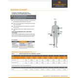 A sizing chart for the Men's Hamilton HD Thermal Jacket, featuring measurements for chest, sleeve, and body dimensions.