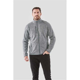 A men's grey fleece jacket with a full zip and a zippered chest pocket. It features a subtle logo.
