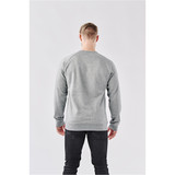 A grey Men's Monashee Henley shirt, featuring a relaxed fit and long sleeves, displayed from the back.