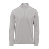 A light grey men's pullover featuring a 1/4 zip and long sleeves, with a small logo on the side.