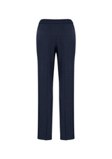 A pair of navy blue women's pants with an elastic waistband, featuring a straight leg design and no visible detailing.