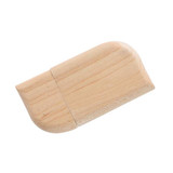 A wooden butterfly flash drive in a natural wood finish, with a smooth, rounded design and a branding logo.