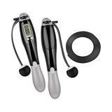 Digital skipping rope in black and silver with a flexible cord and built-in display for tracking.