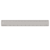 A 30cm clear plastic ruler featuring metric measurements and a hole for hanging or storage.