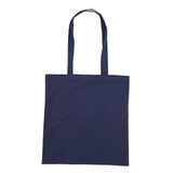 A navy blue cotton tote bag with two handles and no visible logos or branding.