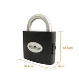 A padlock-shaped toolkit in black with a silver handle, featuring a logo on the front. Measures 19.5 cm by 15.4 cm.