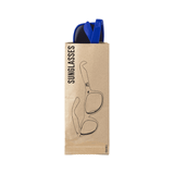 A pair of blue Sigma RPET sunglasses displayed in a brown paper pouch with a logo.