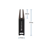 A black golf divot tool with a logo, measuring 77mm in length and 25mm in width.