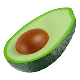 A green stress avocado toy, featuring a brown seed in the centre, with a textured surface.
